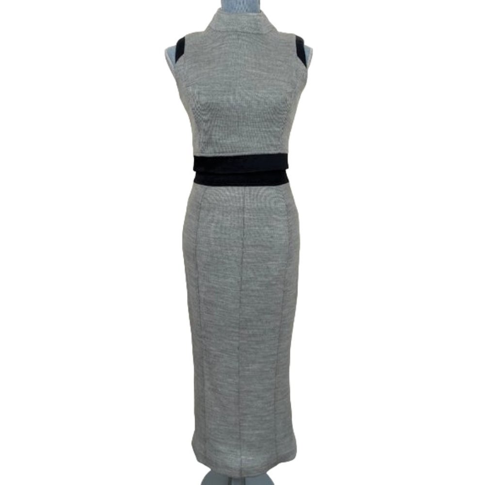 Nisse Women Knitted Sleeveless Top and Fitted Skirt Set of Two Gray Black Size 2